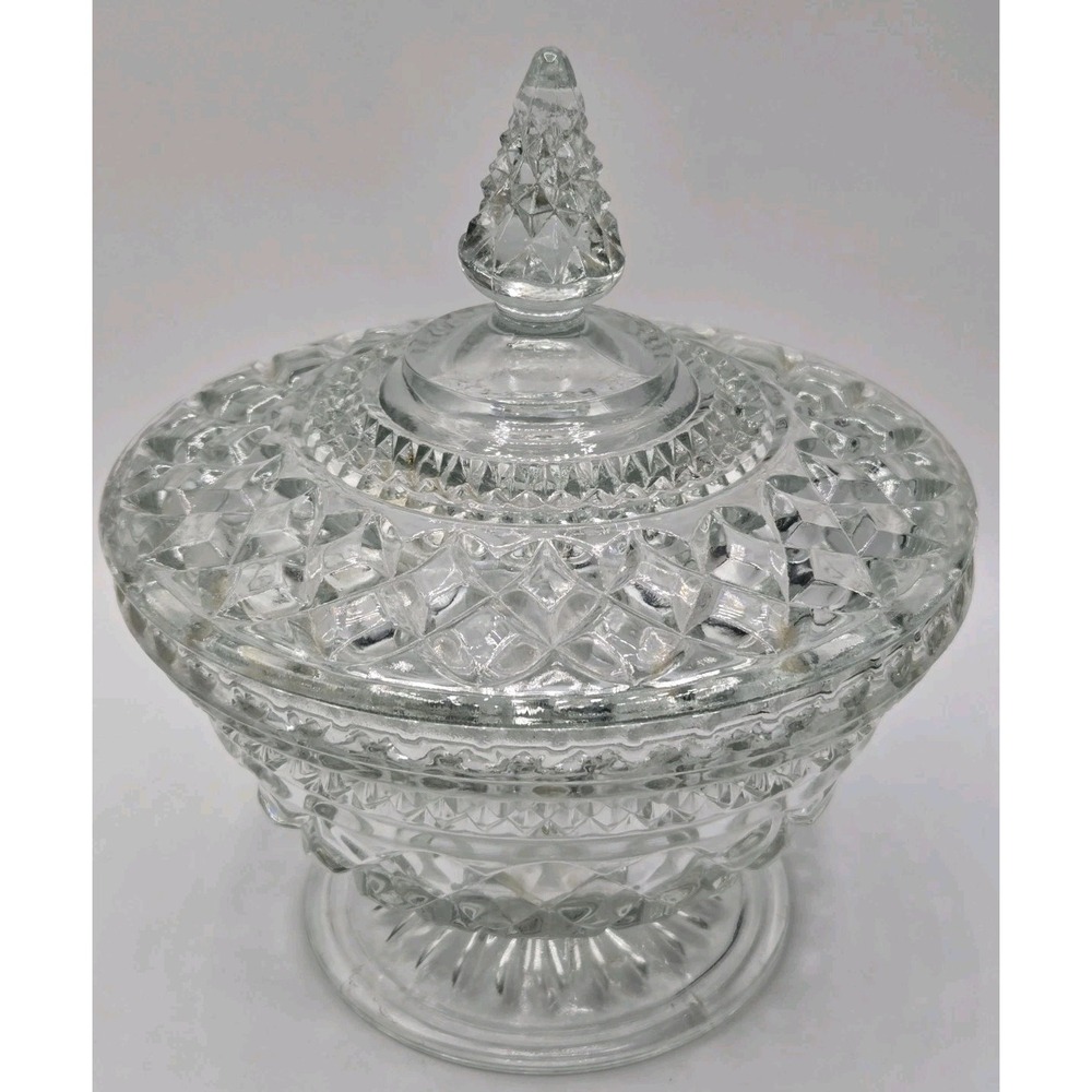 Vintage Anchor Hocking Wexford Crystal 1960's Candy Dish with lid EUC